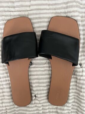 Black Slide Sandals with Wide Strap - Women's Casual Slip-Ons
